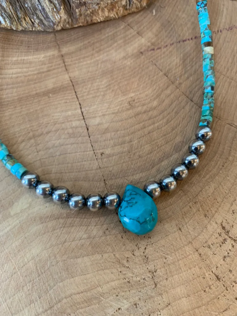 Handmade Sterling Silver Pearl & Turquoise Necklace