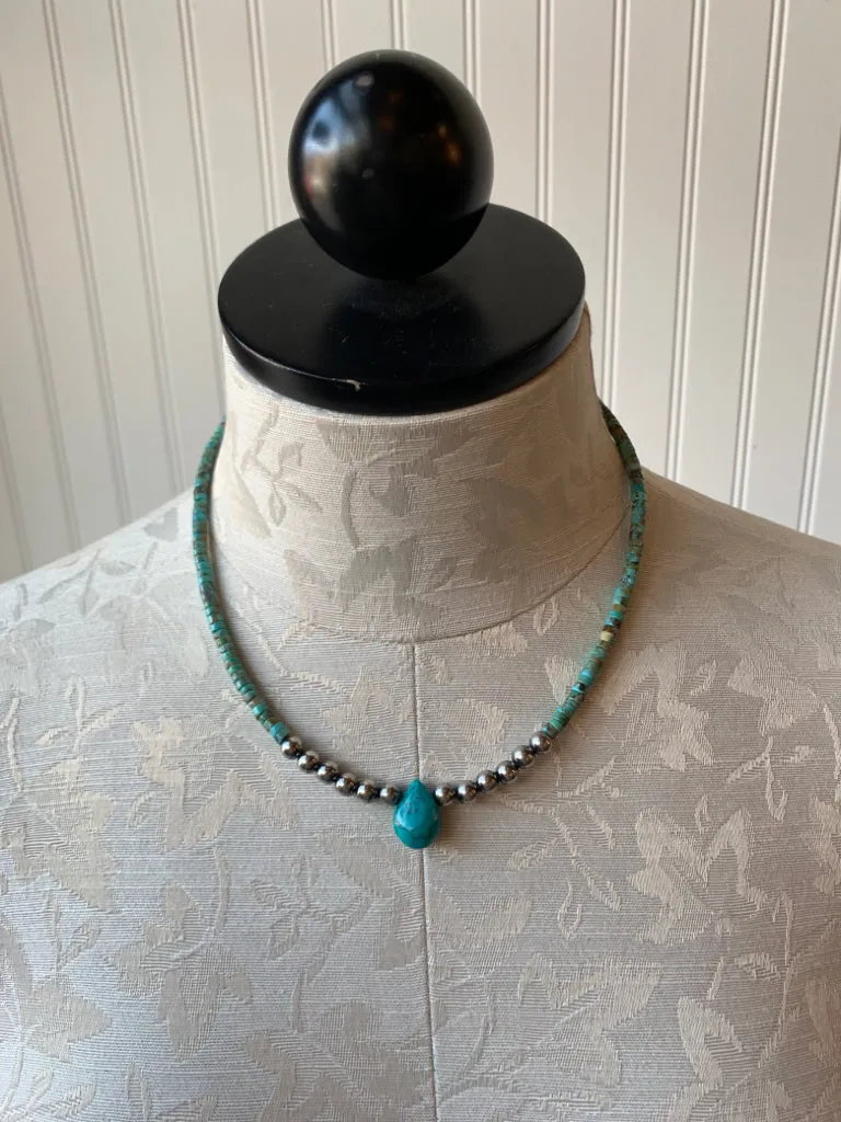 Handmade Sterling Silver Pearl & Turquoise Necklace