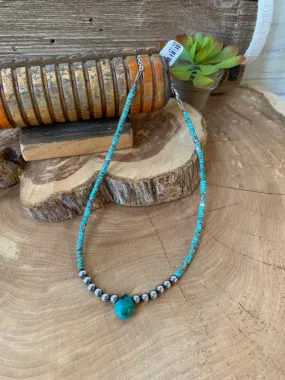 Handmade Sterling Silver Pearl & Turquoise Necklace