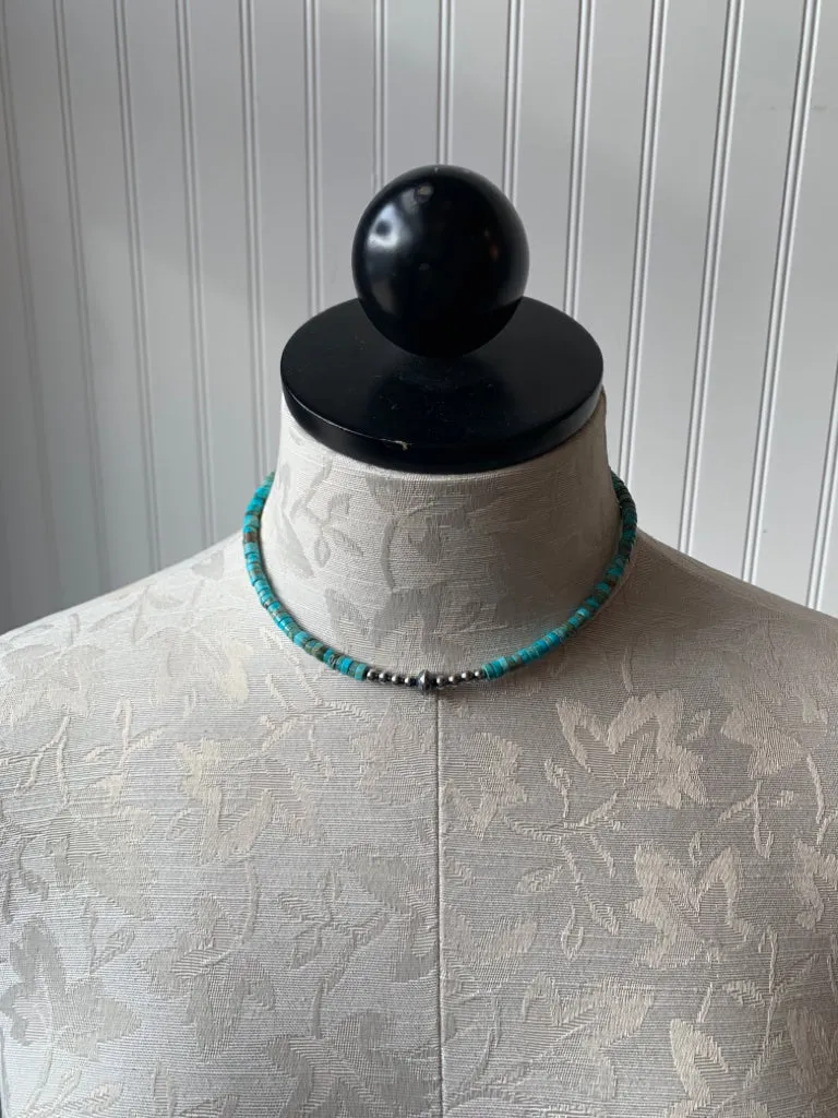 Handmade Sterling Silver Pearls & Turquoise Heishi Choker Necklace