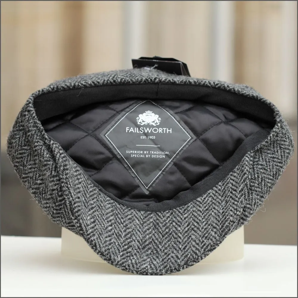 Harris Tweed Carloway 8 Piece Grey Herringbone Cap--