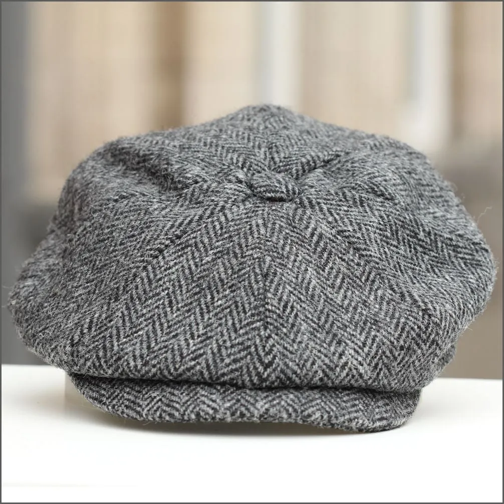 Harris Tweed Carloway 8 Piece Grey Herringbone Cap--