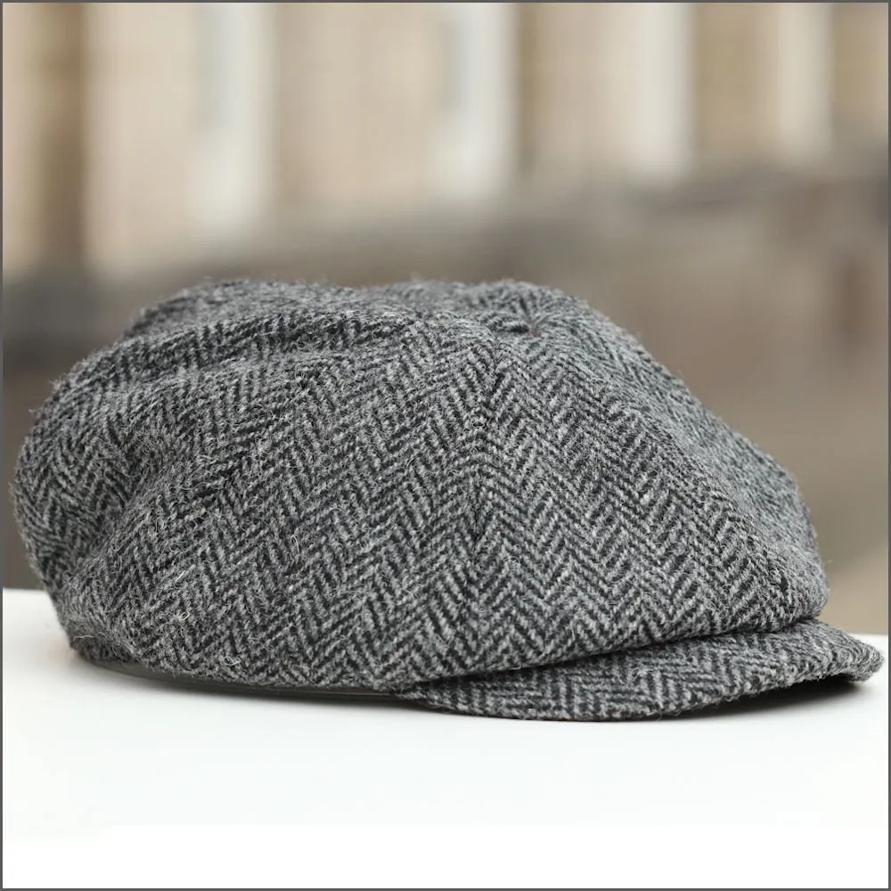 Harris Tweed Carloway 8 Piece Grey Herringbone Cap--