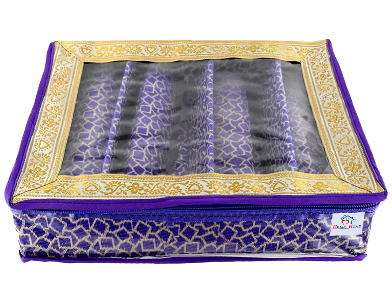 Heart Home Multi Saqare Design Laminated 4 Rod Box, Organizer For Bangle, Watches, Bracelets, Jewellery With Tranasparent Top - Pack of 2 (Purple)-47HH0352