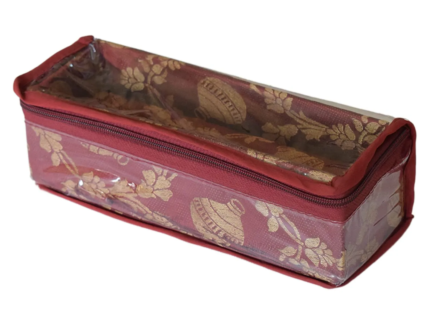 Heart Home Multipurpose Matka Pattern Laminated 1 Rod Bangle Box/Organizer/Case With Tranasparent Top (Maroon)-47HH0457