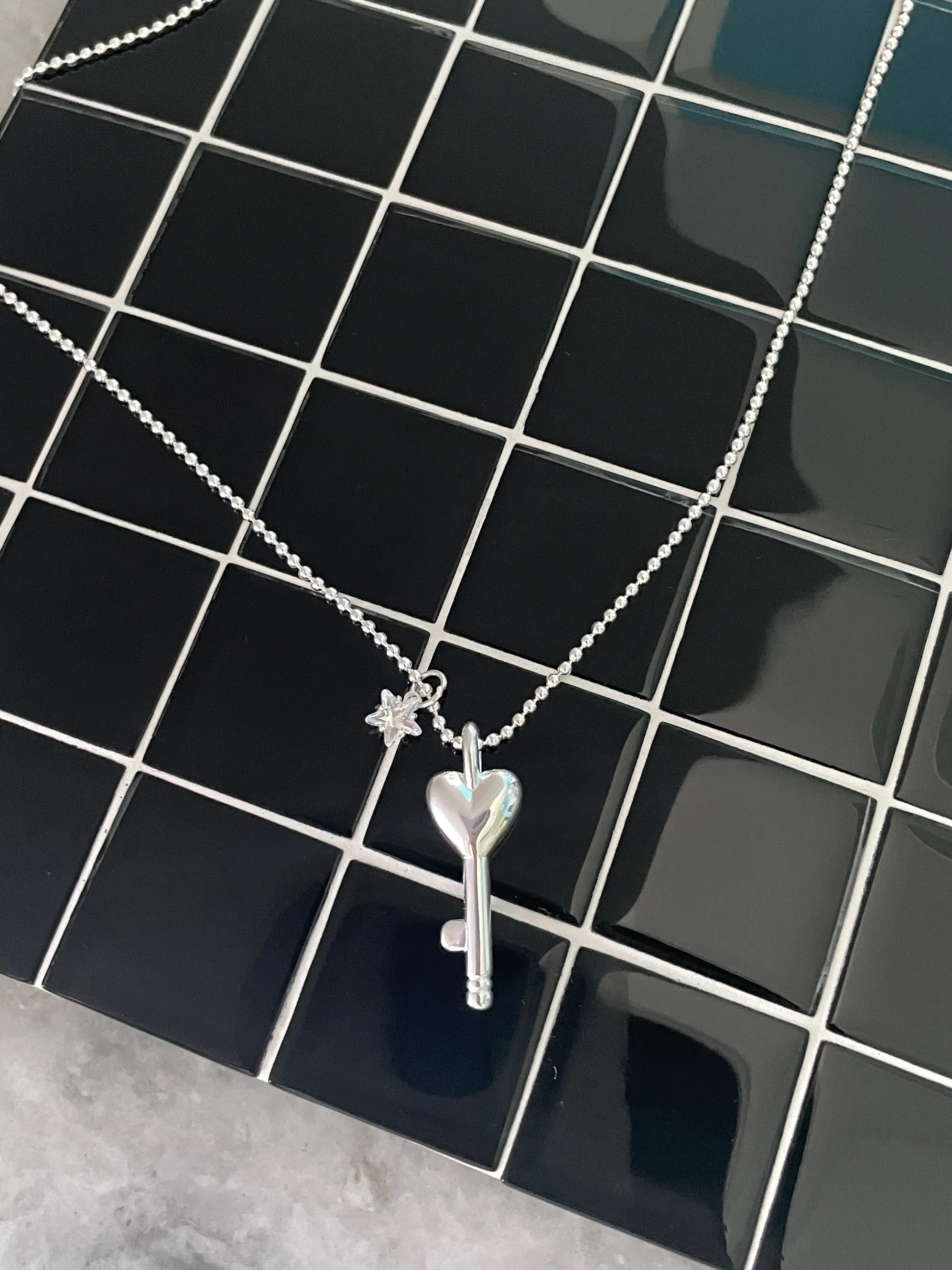 Heart Key Necklace 925 Sterling Silver