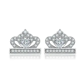 Heart-shaped Zircon Crown Silver Studs Earrings for Women