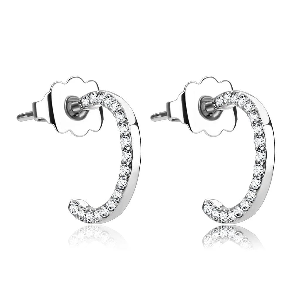 High polished (no plating) Stainless Steel Earrings with AAA Grade CZ in Clear for Women Clear Stone Color Style DA079