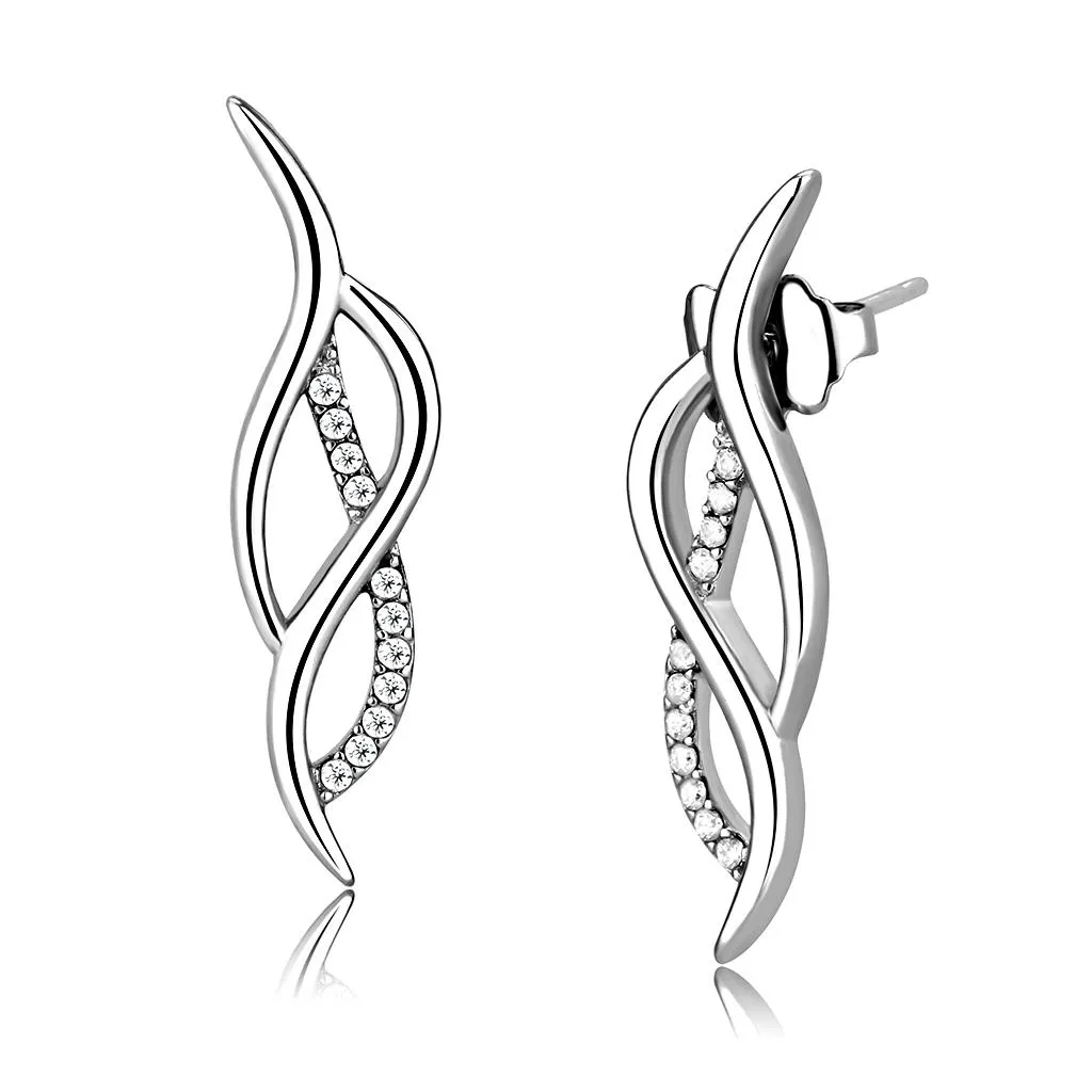 High polished (no plating) Stainless Steel Earrings with AAA Grade CZ in Clear for Women Clear Stone Color Style DA187