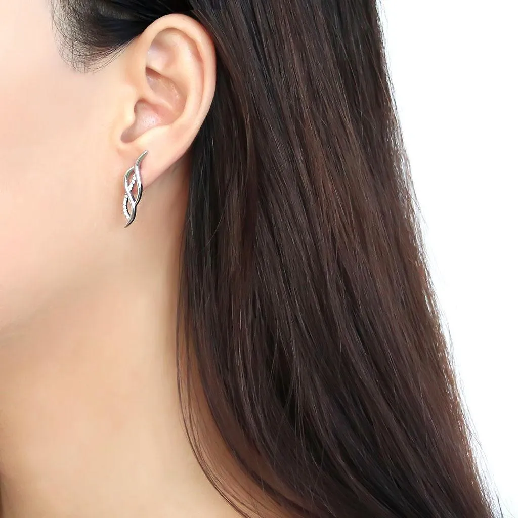 High polished (no plating) Stainless Steel Earrings with AAA Grade CZ in Clear for Women Clear Stone Color Style DA187