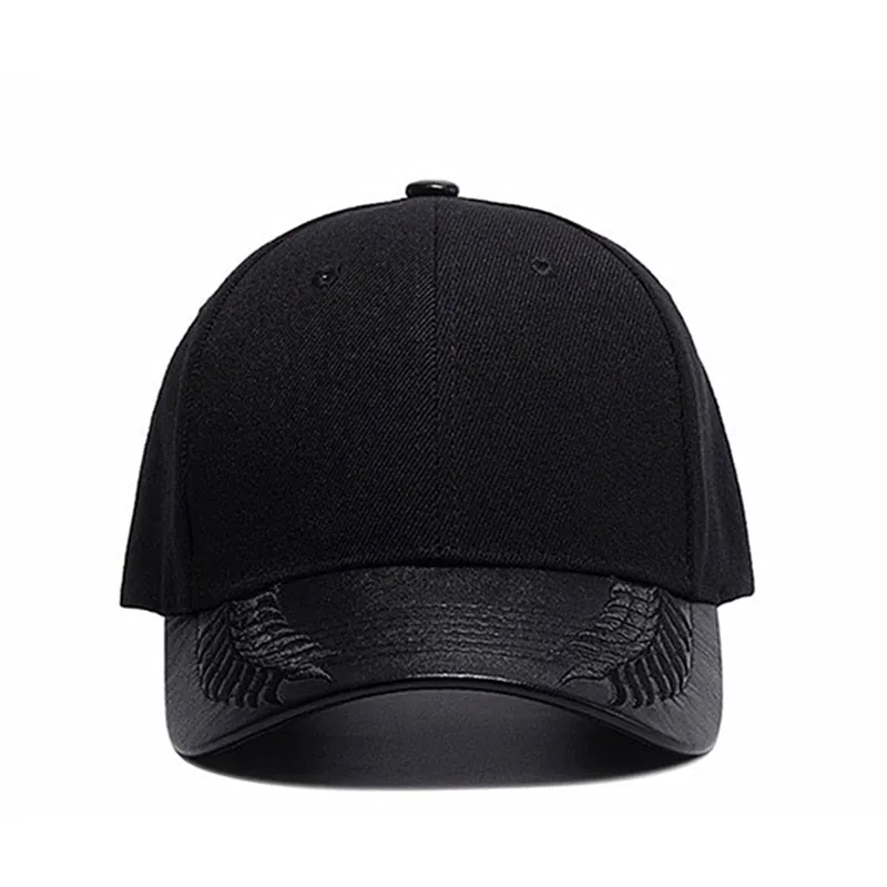 High Quality Solid Black Baseball Cap Men PU Visor Bone Masculino Cool Snapback Hat Hip Hop Trucker Dad Cap Mens Baseball Hats