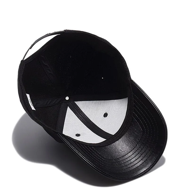 High Quality Solid Black Baseball Cap Men PU Visor Bone Masculino Cool Snapback Hat Hip Hop Trucker Dad Cap Mens Baseball Hats