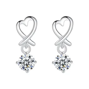 Hollow Heart with Zircon Silver Drop Earrings for Women