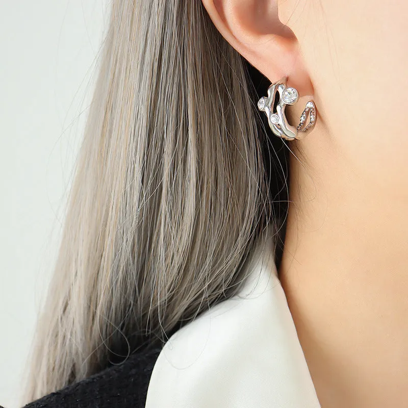 Hong Kong Chic Titanium Steel Earrings with Zircon Detailing - Elegant Geometric Jewelry for Women