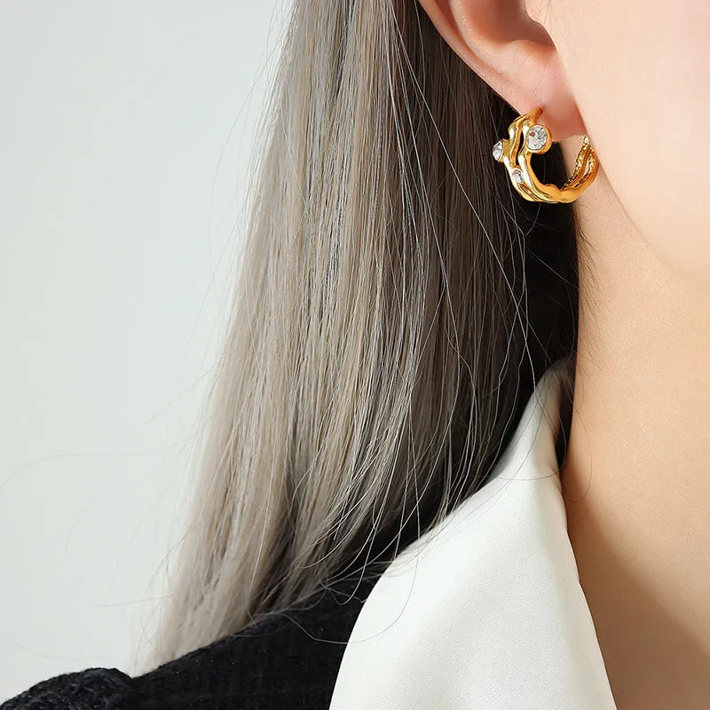 Hong Kong Chic Titanium Steel Earrings with Zircon Detailing - Elegant Geometric Jewelry for Women