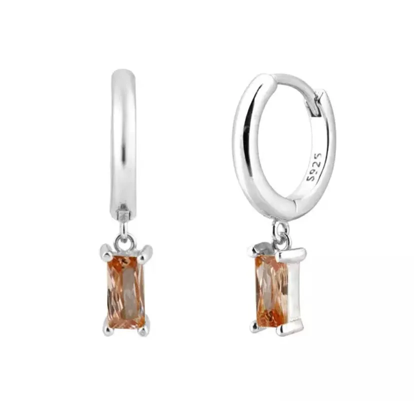 Hoop Earrings with Baguette Cut Zircon Stones