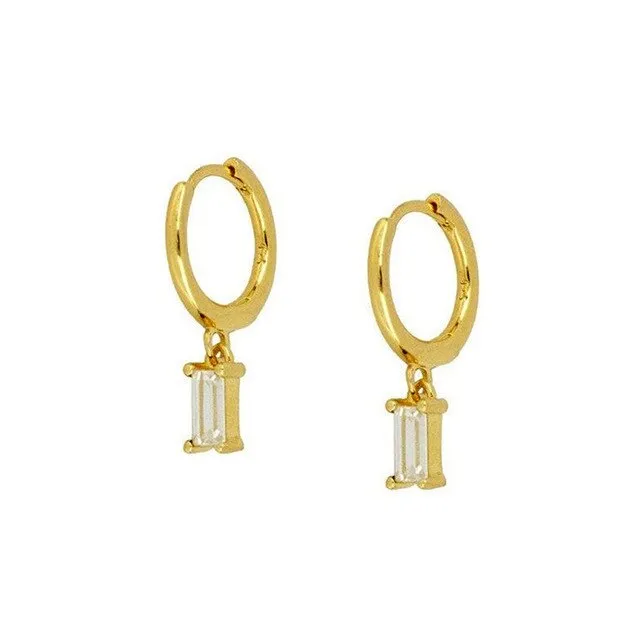 Hoop Earrings with Baguette Cut Zircon Stones