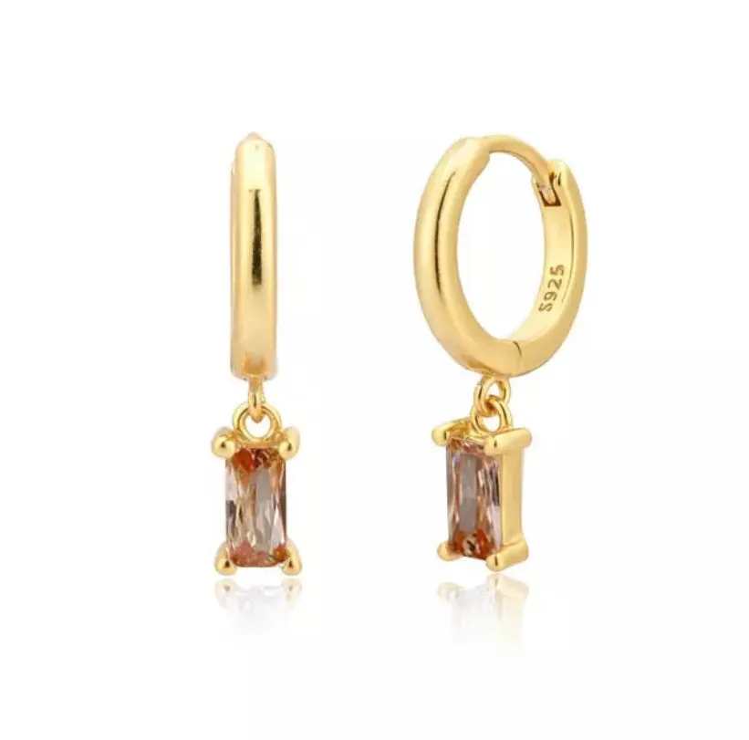 Hoop Earrings with Baguette Cut Zircon Stones