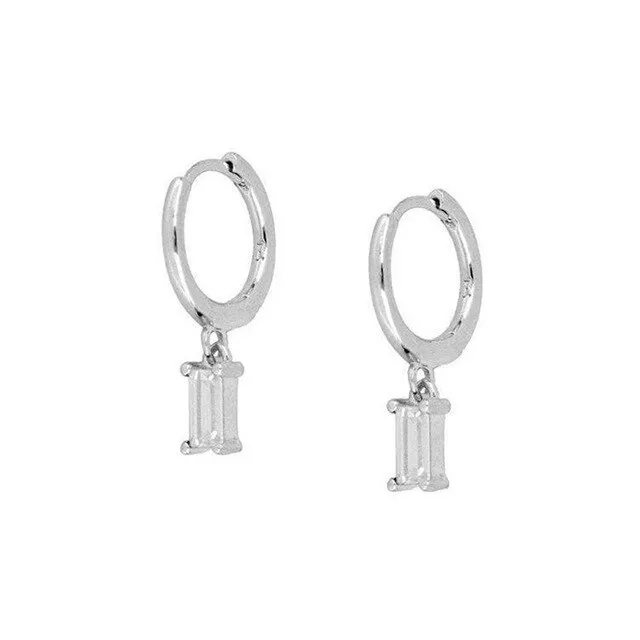 Hoop Earrings with Baguette Cut Zircon Stones