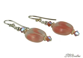 Iridescent Pink Hibiscus Beaded Earrings