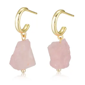 Irregular Natural Pink Crystal Silver Drop Earrings for Women