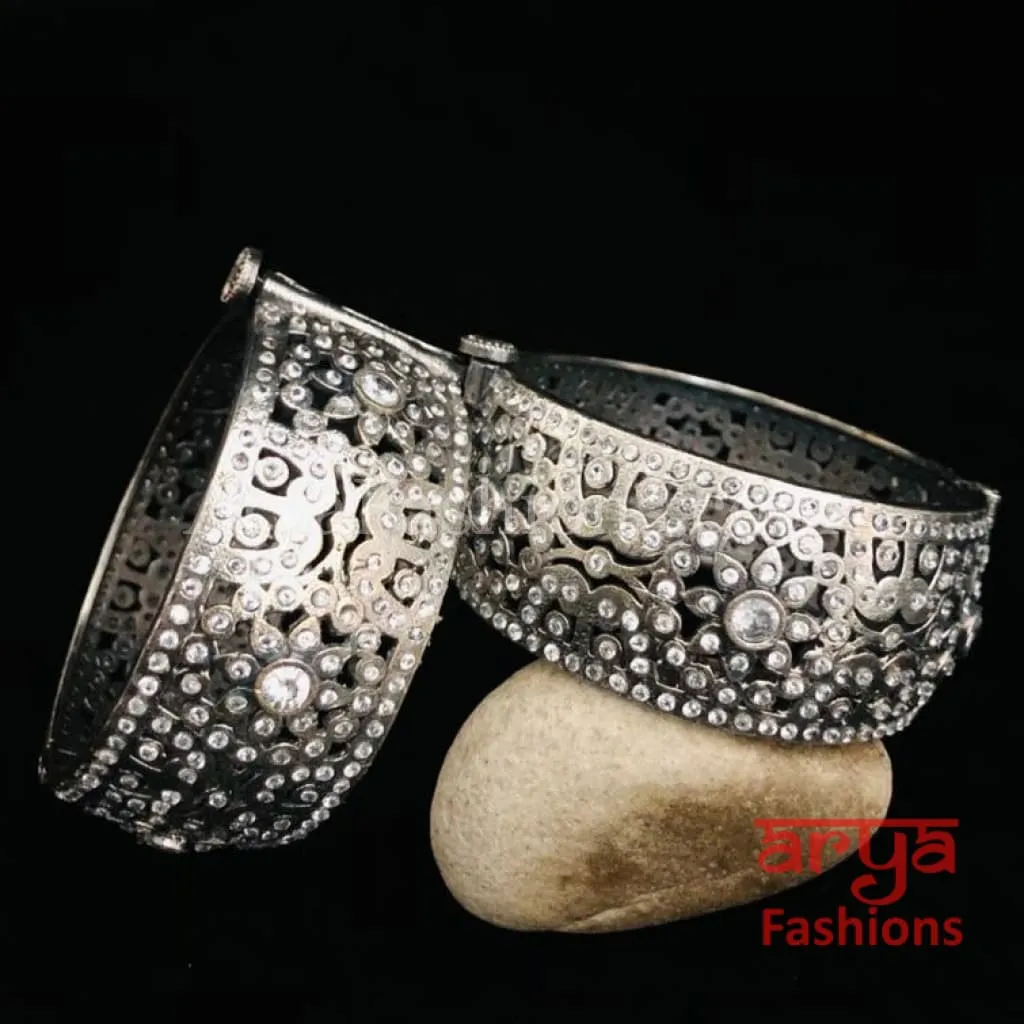 Jaipuri Jadau Tribal Silver Oxidized Bracelet Bangles with colored stones