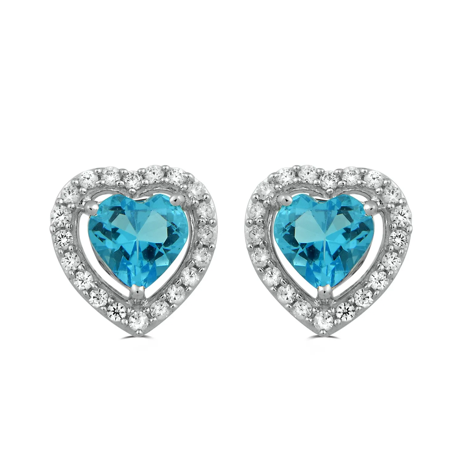 Jewelili Brass with Heart Shape Mystic Topaz Cubic Zirconia and Round Cubic Zirconia Heart Shape Pendant, Stud Earrings, Ring and Bracelet Box Set