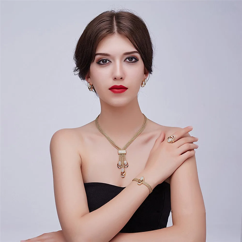 Jewelry Set For Women Gold Plated Beads Collar Necklace Earrings Bracelet Fine Rings Sets Party Costume Latest Fashion Trendy