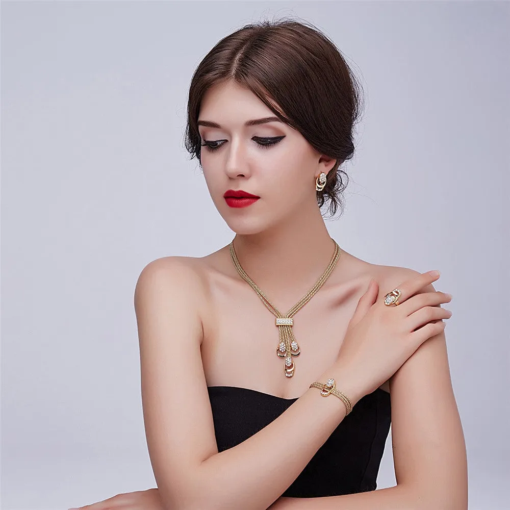 Jewelry Set For Women Gold Plated Beads Collar Necklace Earrings Bracelet Fine Rings Sets Party Costume Latest Fashion Trendy