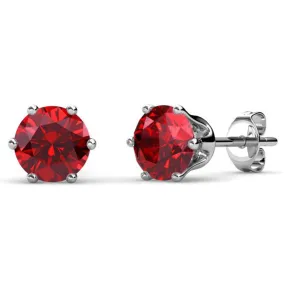 July Birthstone Ruby Earrings, 18k White Gold Plated Stud Earrings with 1CT Swarovski Crystal