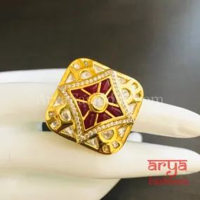 Kajal Kundan CZ Jadau Ring/ Rajwadi Bridal Ring