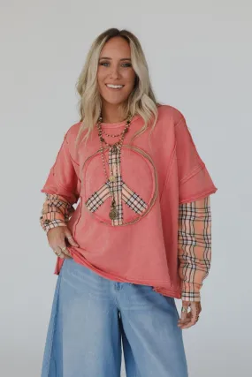 Keep Me Plaid Top - Coral