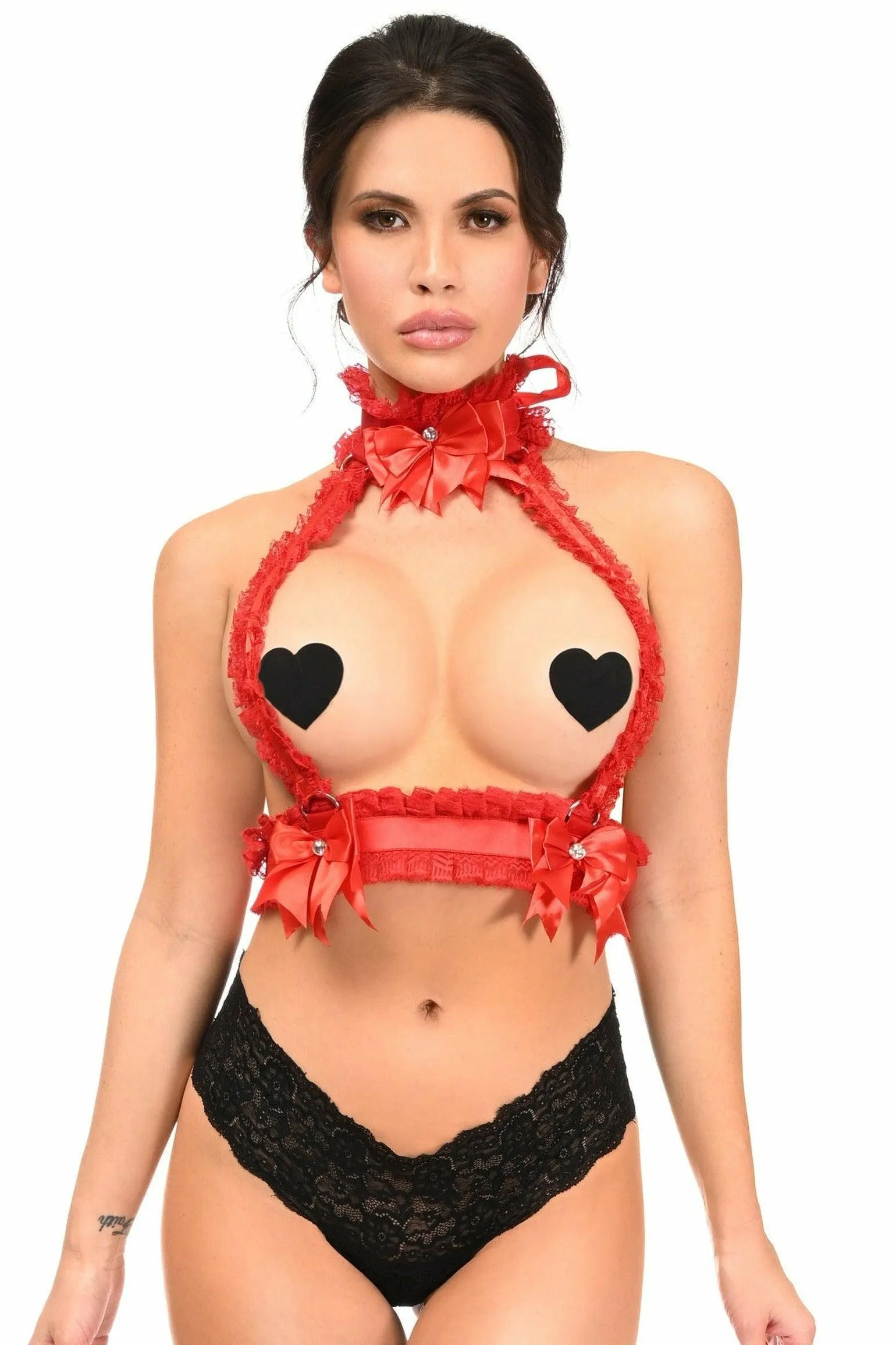 Kitten Collection Red/Red Lace Double Strap Body Harness