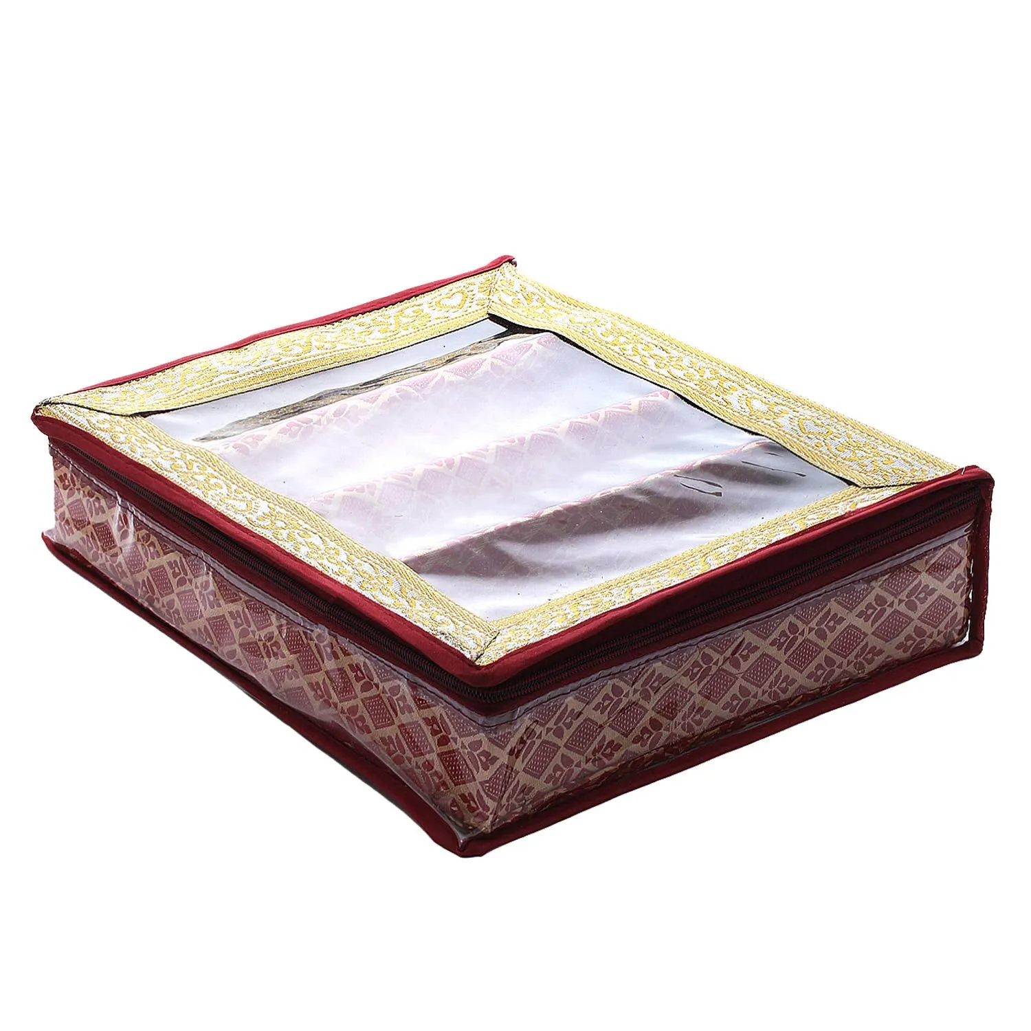 Kuber Industries Brocade Hardboard Four Rod Bangle Box (Maroon) - CTKTC42046