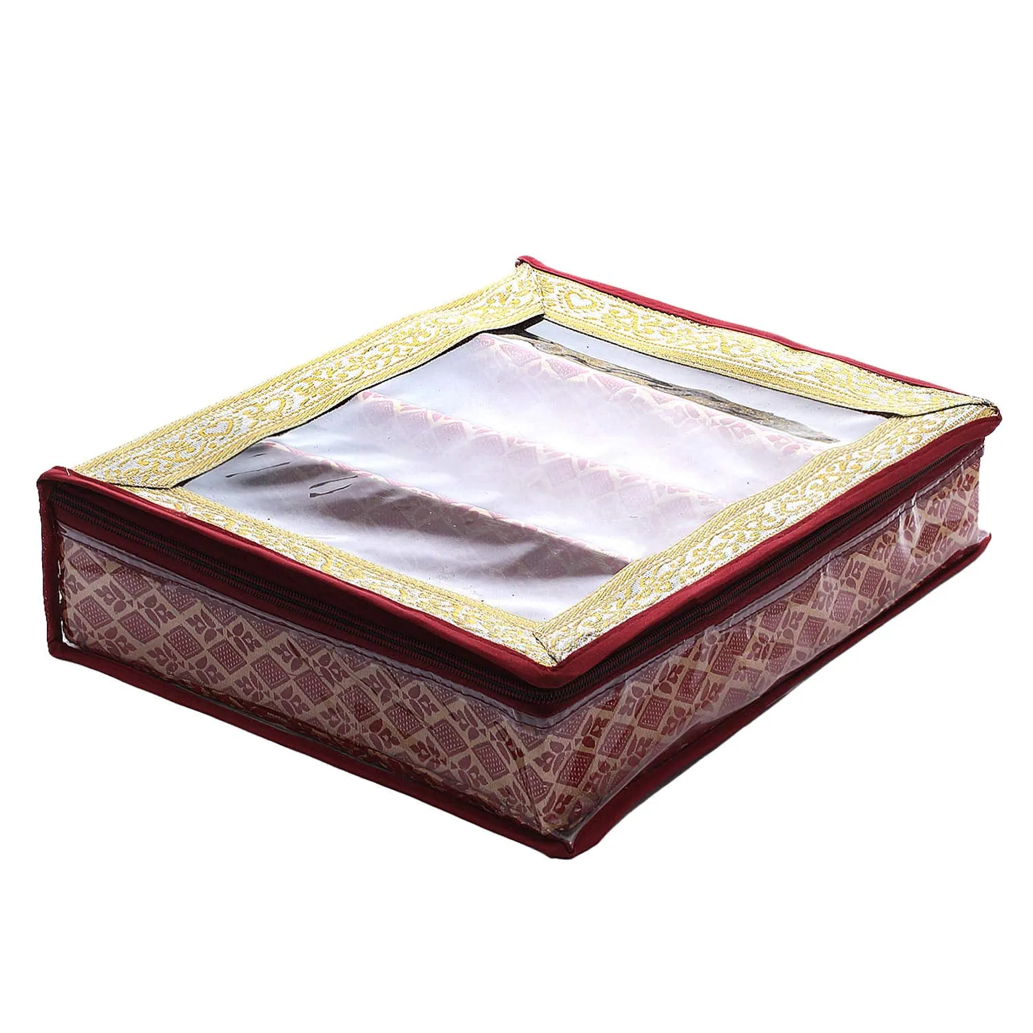 Kuber Industries Brocade Hardboard Four Rod Bangle Box (Maroon) - CTKTC42046