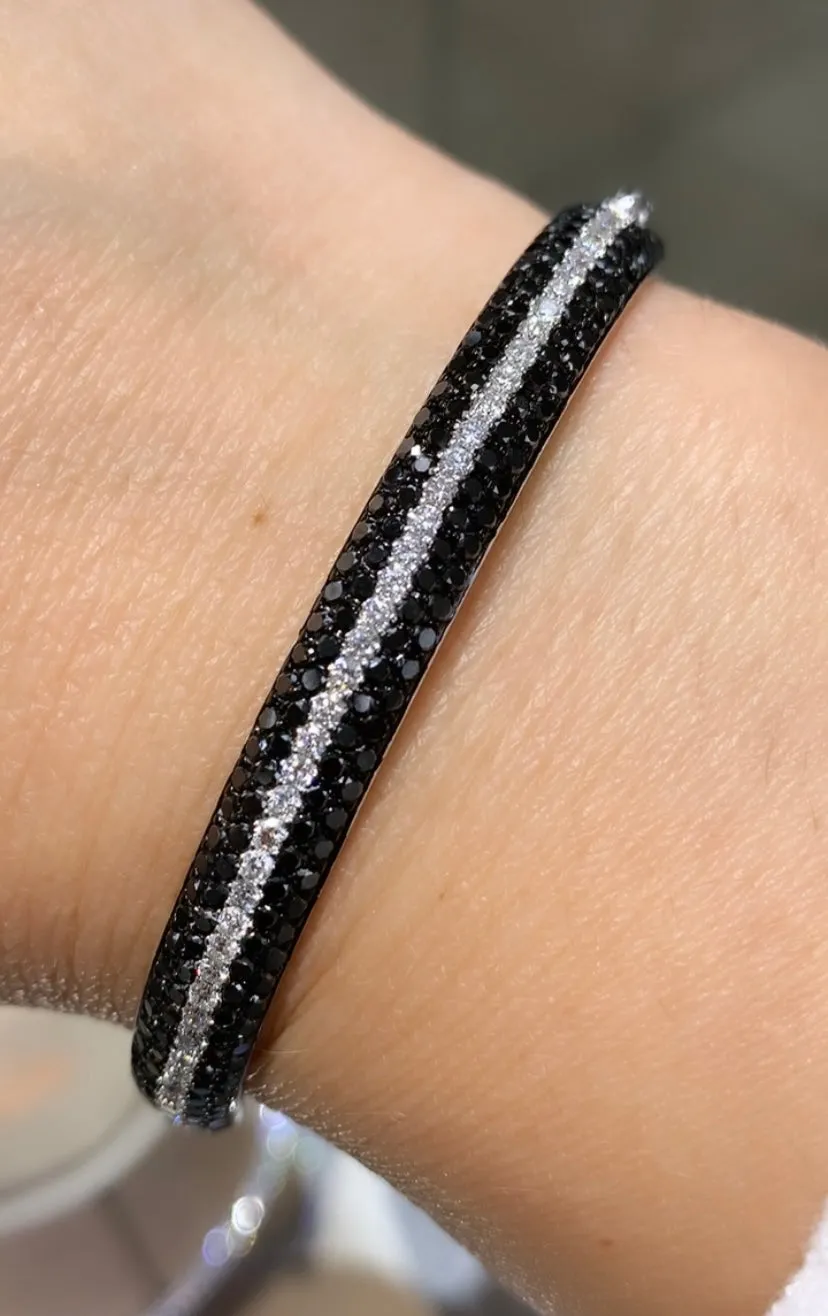 Ladies Black and White Diamond Five Row Pave Bangle