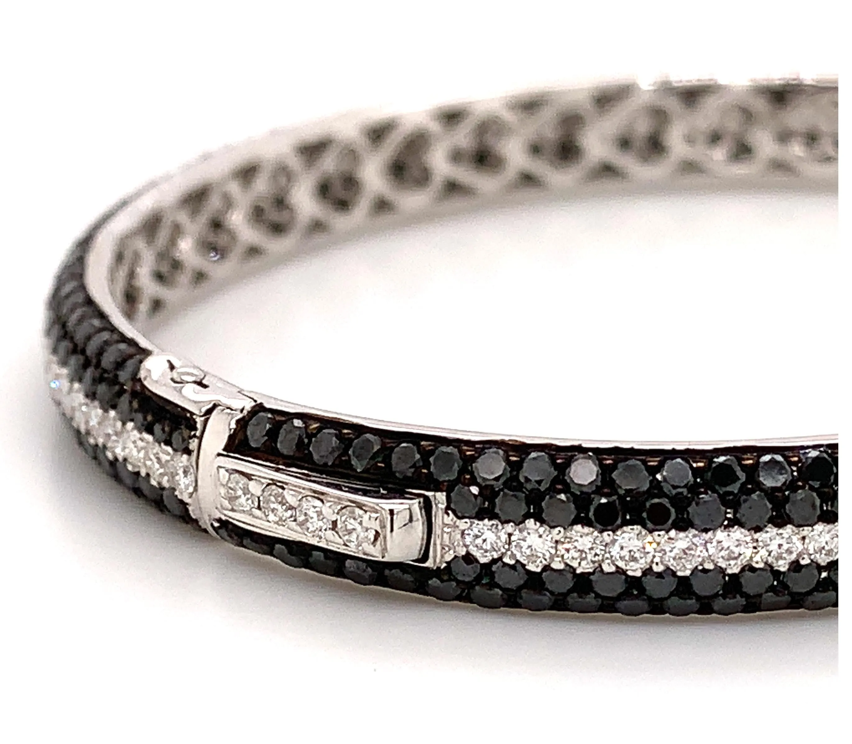 Ladies Black and White Diamond Five Row Pave Bangle