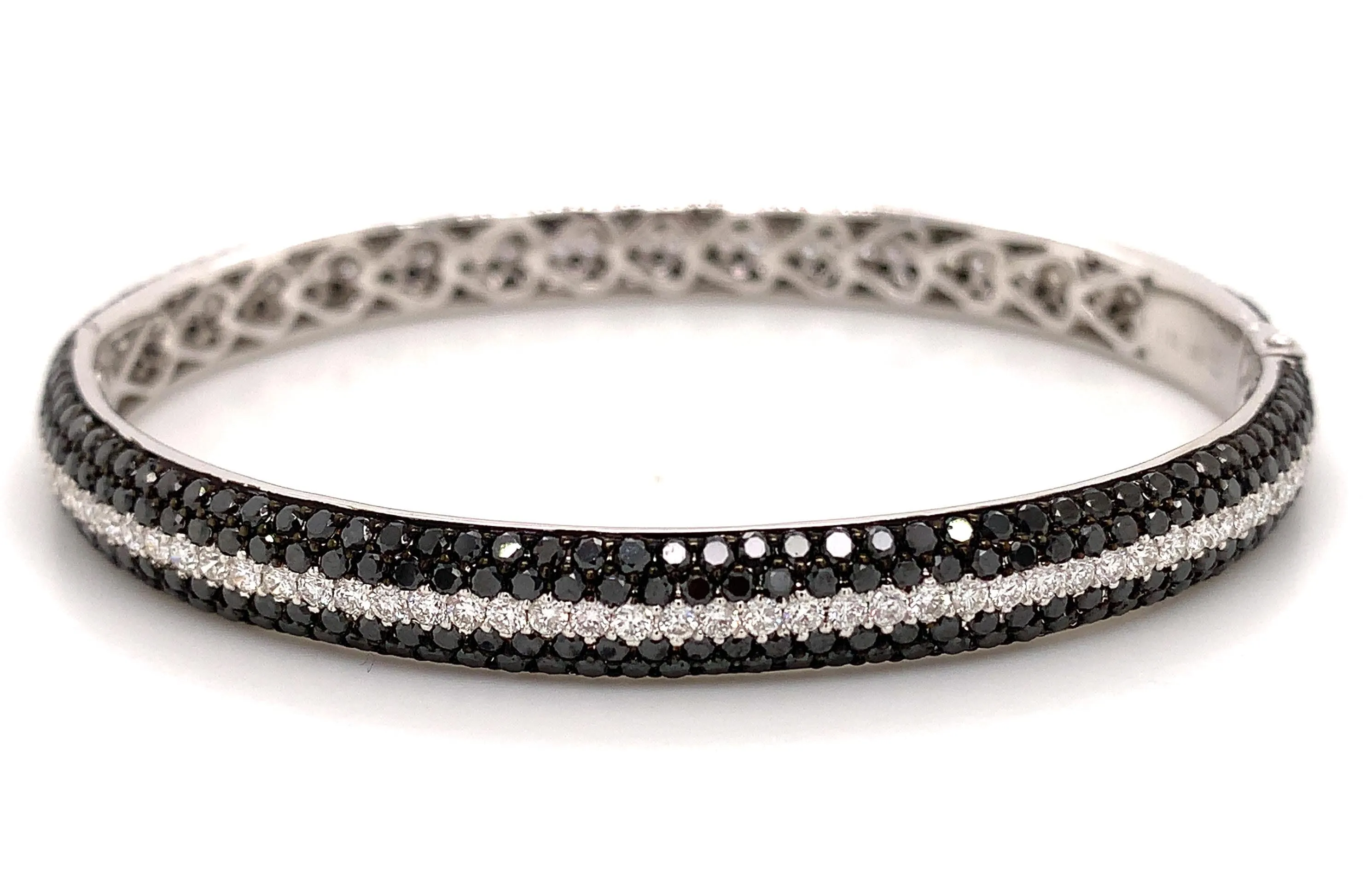 Ladies Black and White Diamond Five Row Pave Bangle