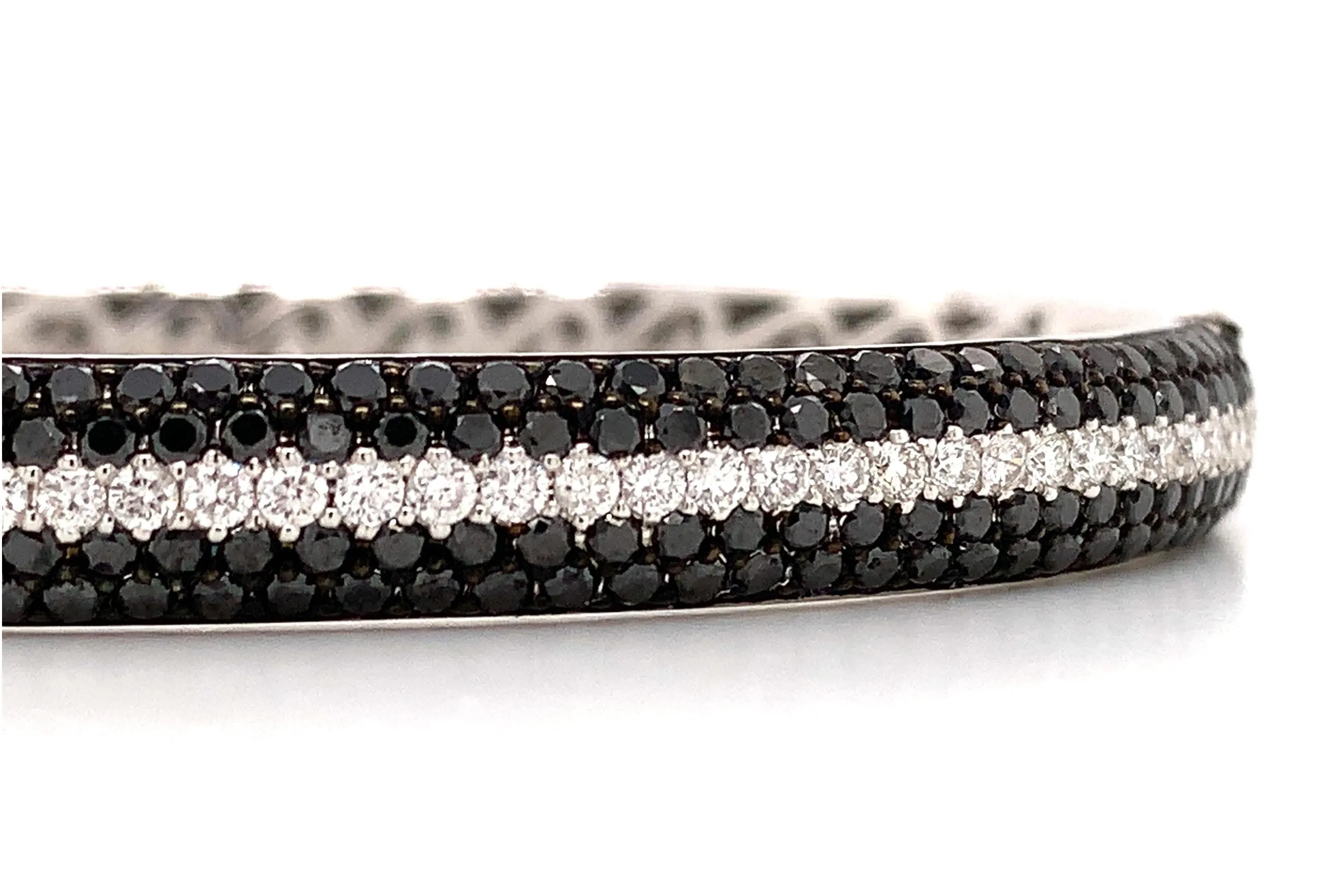 Ladies Black and White Diamond Five Row Pave Bangle