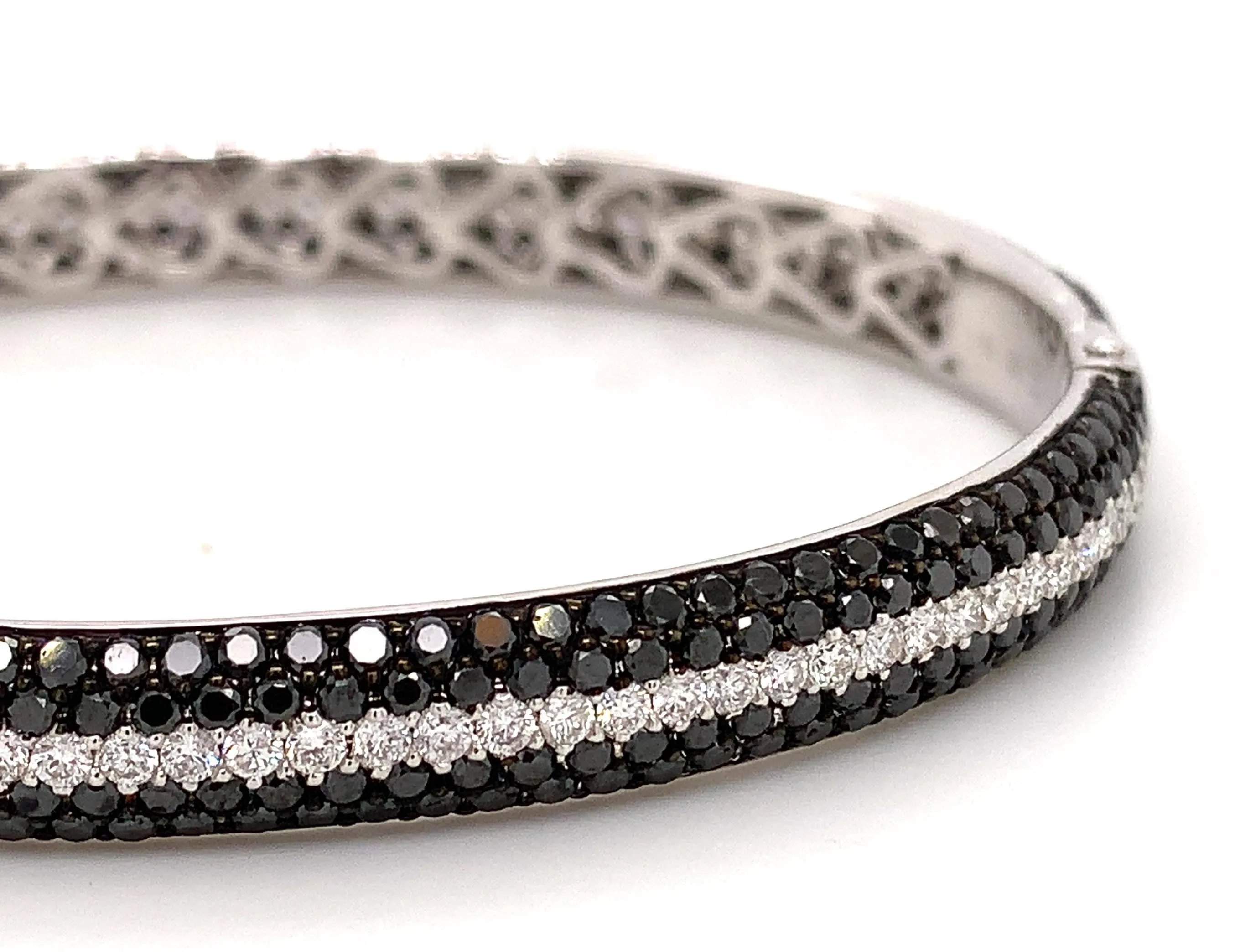 Ladies Black and White Diamond Five Row Pave Bangle