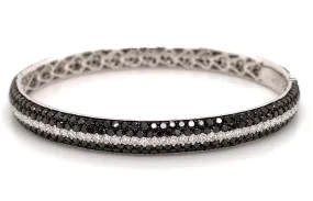 Ladies Black and White Diamond Five Row Pave Bangle