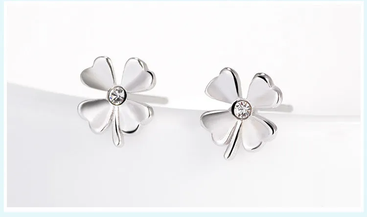 Lucky Clover Silver Studs Earrings for Women