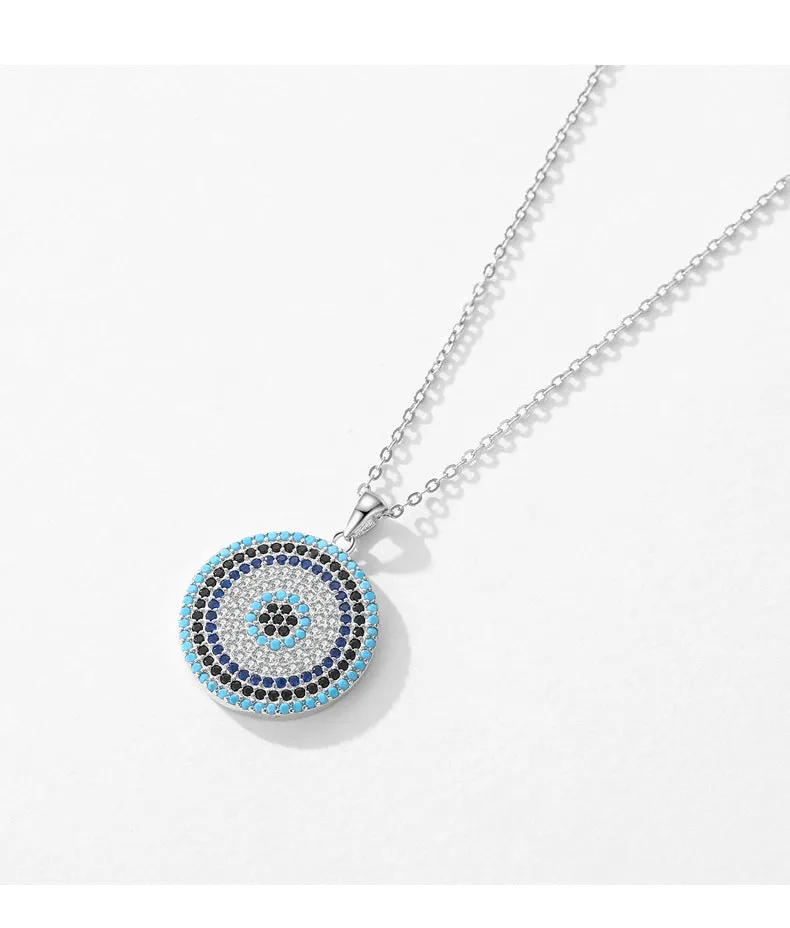 Luxurious Sterling Silver Devil's Eye Necklace with Zircon and Turquoise