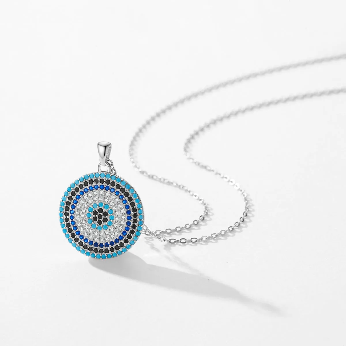 Luxurious Sterling Silver Devil's Eye Necklace with Zircon and Turquoise