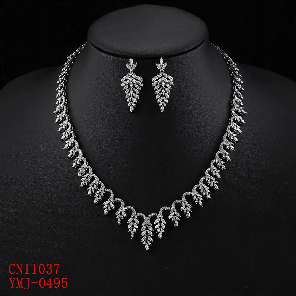 Luxury Cubic Zirconia Bridal Wedding Necklace Earrings Jewelry Set Bridal Wedding Accessories CN11037