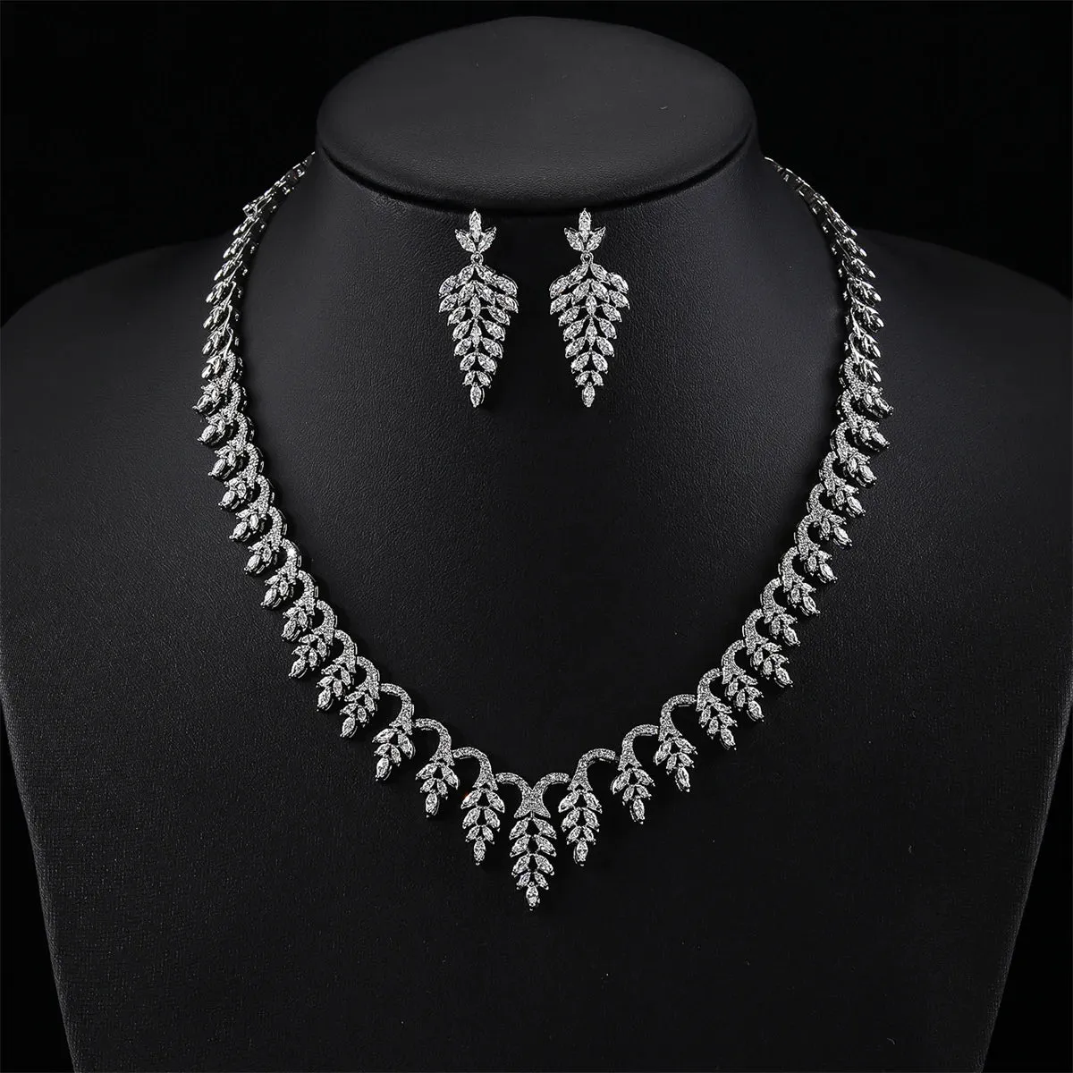 Luxury Cubic Zirconia Bridal Wedding Necklace Earrings Jewelry Set Bridal Wedding Accessories CN11037