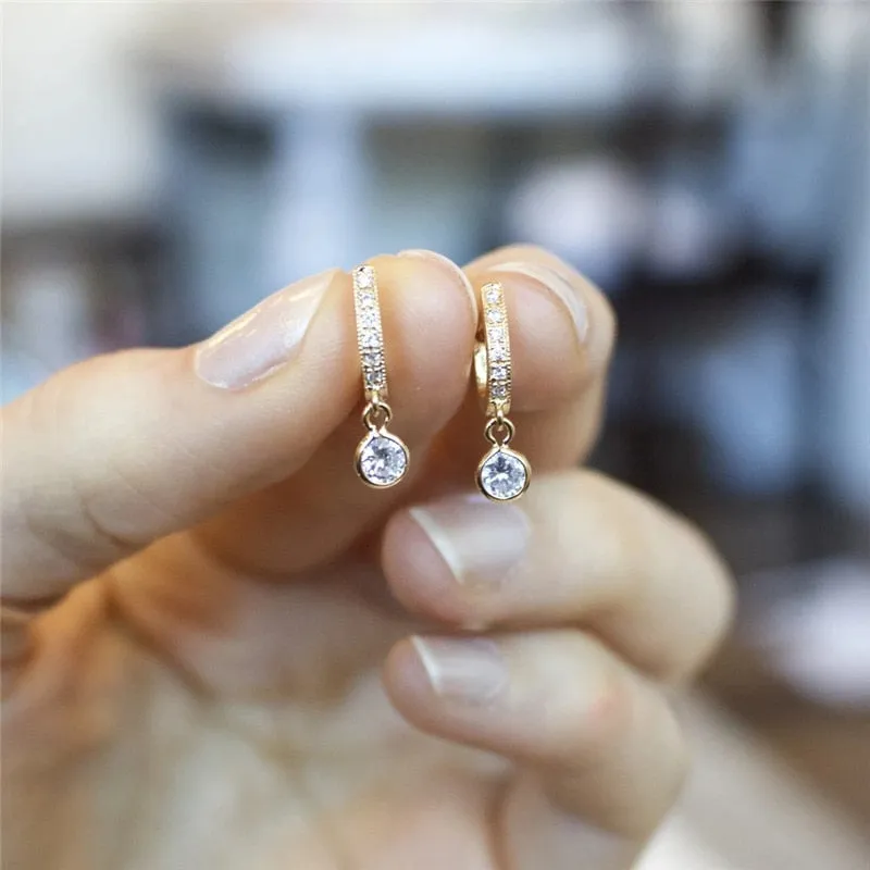 Luxury Jewelry Simple Dainty Zircon Dangle Earrings for Women in Silver Color