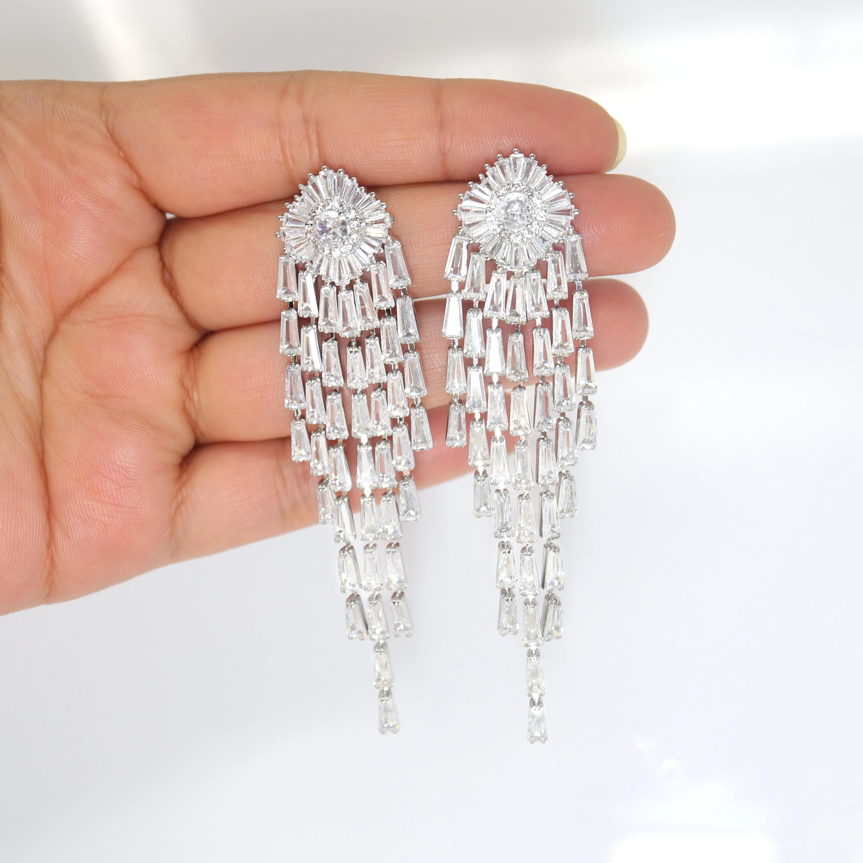 Majestic Diamond Tassel Earrings with Swarovski Crystals Earring, Long Bridal Earrings, Crystal Bridal Earrings, Statement Earrings Cz