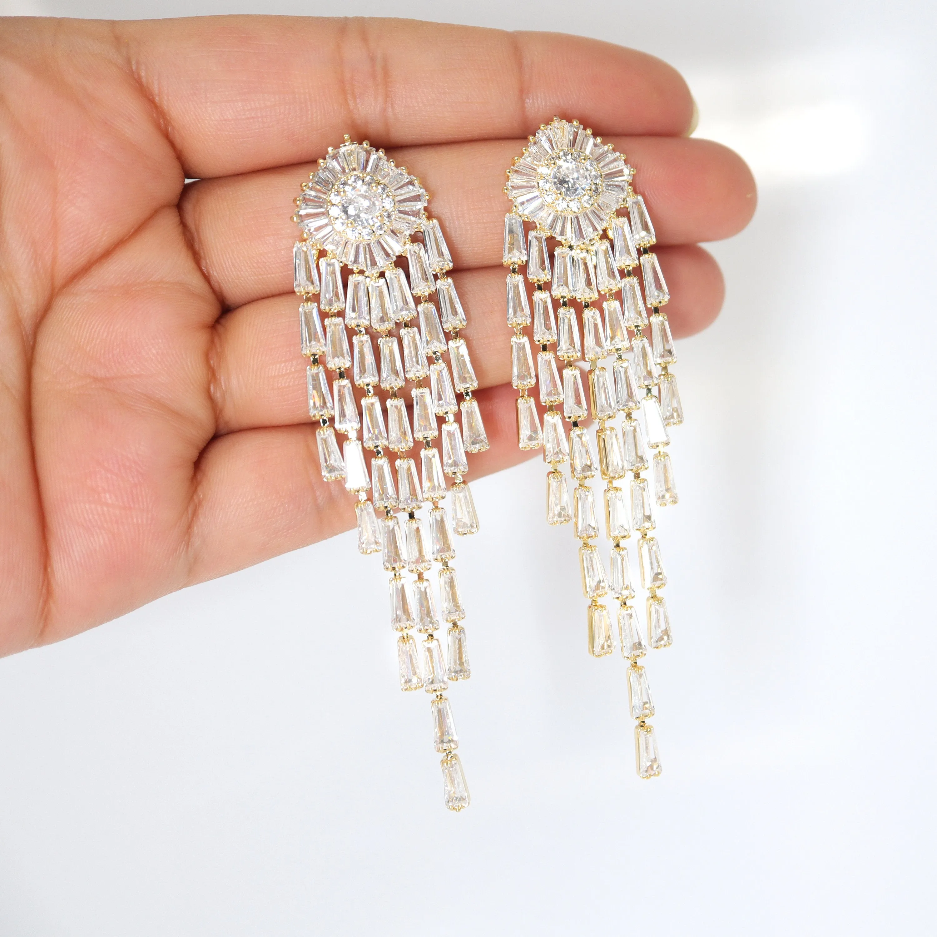 Majestic Diamond Tassel Earrings with Swarovski Crystals Earring, Long Bridal Earrings, Crystal Bridal Earrings, Statement Earrings Cz