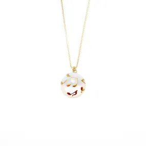 Maki-e Urushi Lacquer Pendant Necklace - White South Sea Pearl Shell / Musical Note -, Traditional Japanese Urushi Lacquer Jewelry